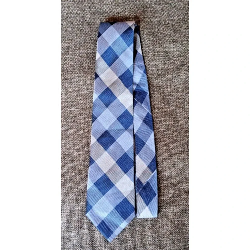 Tie 70s 80s 90s Y2K Mens Nordstrom Silk Blue Plaid 3.5 Wide 60 Long